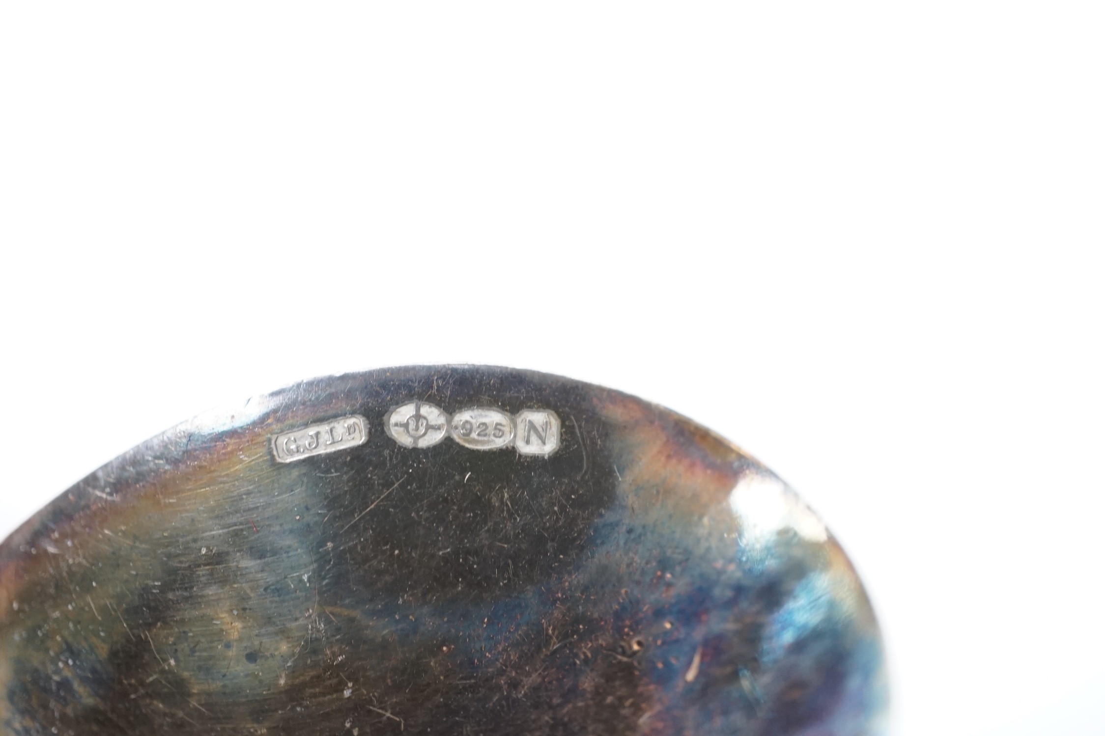 A George VI Georg Jensen silver blossom pattern caddy spoon, import marks for 1948, no.84, 10.2cm.